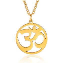 TEAMER OM Halskette Edelstahl Yoga Meditation spirituelle Harmonie Anhänger Aum Om Ohm Sanskrit Symbol Halskette Schmuck für Frauen Mädchen (OM-Gold) von TEAMER
