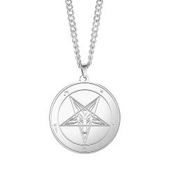 TEAMER Satanische Leviathan-Kreuz-Halskette aus Edelstahl, Baphomet-Anhänger, Siegel von Luzifer,Pentagramm-Halskette Satan Kirchenkette, Amulett, okkulter Schmuck (Baphomet-Stil 2) von TEAMER