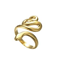 TEAMER Schlange Ring Verstellbarer Fingerring aus Edelstahl Wickel-Schlangenring Stapelbarer Ring Punk Schlange Tierschmuck für Frauen (Stil 1 -Gold) von TEAMER