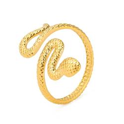 TEAMER Schlange Ring Verstellbarer Fingerring aus Edelstahl Wickel-Schlangenring Stapelbarer Ring Punk Schlange Tierschmuck für Frauen (Stil 2 -Gold) von TEAMER