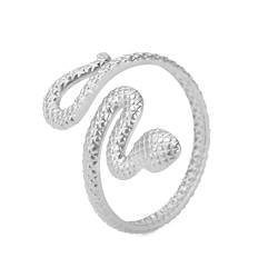 TEAMER Schlange Ring Verstellbarer Fingerring aus Edelstahl Wickel-Schlangenring Stapelbarer Ring Punk Schlange Tierschmuck für Frauen (Stil 2 -Silber) von TEAMER