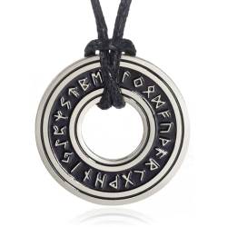 TEAMER Wikinger Runen Halskette Edelstahl Norse Runen Talisman Anhänger Wikinger Elder Futhark Ring Kreis Halskette Amulett Schmuck für Männer Frauen (Stil 1 - Silber) von TEAMER