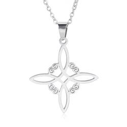 TEMAER Keltische Knoten Halskette Edelstahl Keltischer Mond Anhänger Triquetra Irisches Keltisches Pentagramm Halskette Gothic Wicca Amulett Schmuck Für Frauen (Hexenknoten 3-Silber) von TEAMER