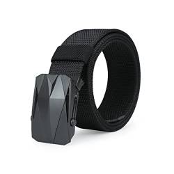 TEAMMAO Gürtel Herren Taktischergürtel Militärgürtel Stoffgürtel Große Taille 110CM-200CM Automatische Schnalle Breite 3,8CM Nylon Canvas Tactical Belt.(110CM,Schwarz) von TEAMMAO