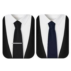 TEAMMAO Krawatten für Herren 2 Stck Klassisch Einfarbig Krawatte Schwarz Krawatte Dunkelblau 8CM Tie Krawattenklammer und Geschenkbox für Hochzeit,Festliche Veranstaltungen.(LA-Schwarz+Dunkelblau) von TEAMMAO