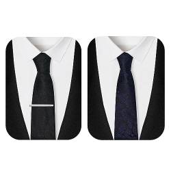 TEAMMAO Krawatten für Herren 2 Stck Retro Paisley Mode Krawatte Schwarz Krawatte Marineblau 8CM Tie Krawattenklammer und Geschenkbox für Hochzeit,Büro,Festliche Veranstaltungen.(W-Schwarz+Marineblau) von TEAMMAO