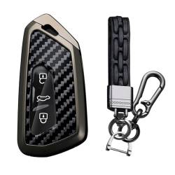 TECART Smart Autoschlüssel Hülle cover Passt für VW Golf 8 R ID.4 Atlas Multivan T7 Seat Leon MK4 Octavia A8 Enyaq PVC Schlüsselanhänger Keyless Go Schutz 3 Taste Kohlefaser B Schwarz von TECART