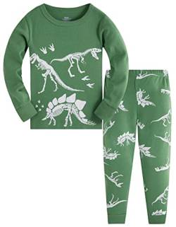 TEDD Jungen Schlafanzug Dinosaurier Langarm Zweiteilig Pyjama Kinder Baumwolle Schlafanzüge Set Winter Weihnachten Nachtwäsche Größe 7-8 Jahre von TEDD