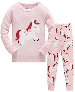 TEDD Mädchen Schlafanzug Baumwolle Süß Einhorn Langarm Zweiteiliger Schlafanzüge Set Kinder Nachtwäsche Winter Weihnachten Pyjama Größe 5-6 Jahre von TEDD