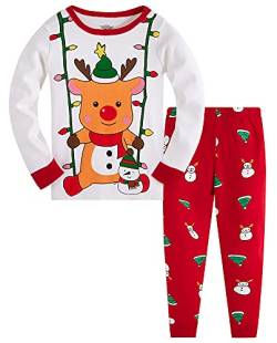 TEDD Weihnachten Kinder Schlafanzug Jungen Pyjama Langarm Baumwolle Mädchen Zweiteilig Schlafanzüge Set Winter Nachtwäsche Größe 5-6 Jahre von TEDD