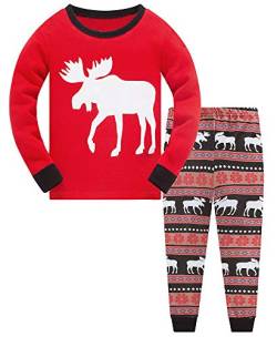 TEDD Weihnachten Kinder Schlafanzug Jungen Pyjama Langarm Baumwolle Mädchen Zweiteilig Schlafanzüge Set Winter Nachtwäsche Größe 6-7 Jahre von TEDD