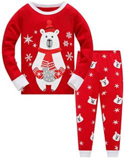 TEDD Weihnachten Kinder Schlafanzug Jungen Pyjama Langarm Baumwolle Mädchen Zweiteilig Schlafanzüge Set Winter Nachtwäsche Größe 7-8 Jahre von TEDD