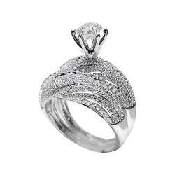 TEELONG Damen-Ring mit funkelnden Diamanten, Volldiamanten, Doppeldiamanten, Versprechen, Ring, Zirkonia-Ring, Verlobungsring, zweiteiliges Set Fette Ringe (Silver, 8) von TEELONG