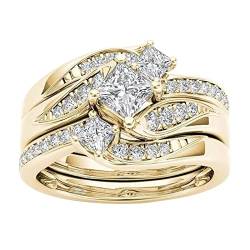TEELONG Diamantbesetzter Damen-Hochzeits-Verlobungsring Gold-Roségold-Imitat-Zirkon-Ring Ringe Jonglieren (Gold, 10) von TEELONG