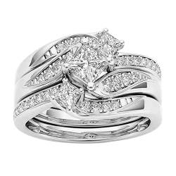 TEELONG Diamantbesetzter Damen-Hochzeits-Verlobungsring Gold-Roségold-Imitat-Zirkon-Ring Ringe Jonglieren (Silver, 5) von TEELONG