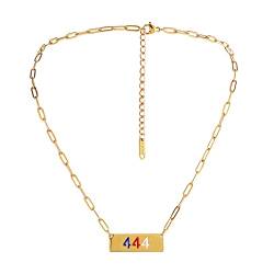 TEELONG Einfache Persönlichkeit Edelstahl Engel Nummer 444 Bunte Dripping Oil Square Marke Halskette Frauen Mond Halskette (Gold, One Size) von TEELONG