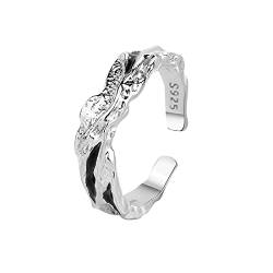 TEELONG Fashion S925 Verstellbarer drehbarer Ring aus Sterlingsilber offener Ring unregelmäßige Rüsche doppelt strukturierter Ring für Frauen Ringe Aus Silberbesteck (GD2, A) von TEELONG