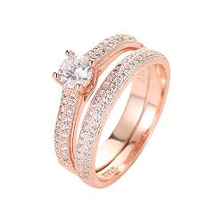 TEELONG Paarringe mit Diamanten für Damen Modeschmuck Beliebte Accessoires Ringe Set Rose (Rose Gold, 7) von TEELONG