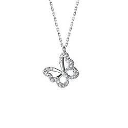 TEELONG Persönlichkeits-Schmetterlings-Halskette, einfaches und zartes Design, geeignet für alle Gelegenheiten Ketten Damen Kreis (Silver, One Size) von TEELONG