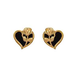 TEELONG Rosen Herz Ohrringe weibliches Temperament-Art- und Weiseschwarz-Öltropfen-Herz-Ohrringe Ohrringe Spirale (Gold, One Size) von TEELONG