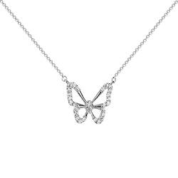 TEELONG S925 Sterling Silber Schmetterling Halskette Geschenk Damen Persönlichkeit Mode Anhänger Echt Halskette Männer (Silver, One Size) von TEELONG