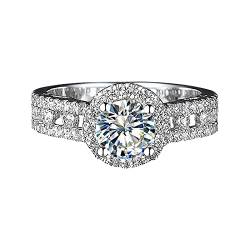 TEELONG Verstellbarer Ring mit Diamanten für Damenmodeschmuck Beliebte Accessoires Silber Ringe Set (Silver, One Size) von TEELONG