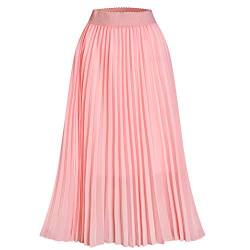 TEERFU Damen Chiffon Faltenröcke Elastisch Hohe Taille A Linie Midi Casual Langer Rock, rose, 48 von TEERFU