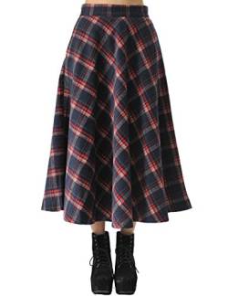 TEERFU Damen Retro hohe Taille A-Linie Rock Thicken Karierten Rock Faltenröcke Wollrock Tellerrock HTEERFU Damen Vintage Winter Woll Herbst Tartan mit hoher Taille Flared röcke Lange Kleider von TEERFU