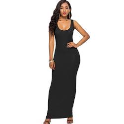 TEERFU Damen ärmelloses Maxi-langes Trägerkleid voller Länge Bodycon Tankkleid, Schwarz , L von TEERFU