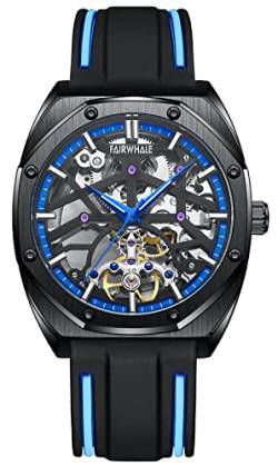 TEINTOP Armbanduhren für Herren Skelett Automatische Uhr Achteckig Uhren (Schwarz Blau) von TEINTOP