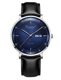 TEINTOP Automatik Uhren Herren Mechanische Doppelkalender Leder Armband(Blau) von TEINTOP