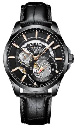 TEINTOP Herren Automatik Skelett Uhren Ailang Serie Lederband Männer Armbanduhr (Schwarz) von TEINTOP