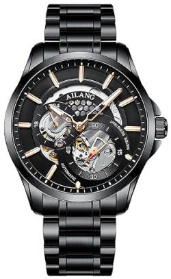 TEINTOP Herren Automatik Skelett Uhren Ailang Serie Stahlarmband Männer Armbanduhr (Schwarz) von TEINTOP