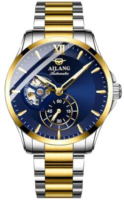TEINTOP Herren Automatik Uhren Ailang Stahlarmband Männer Mechanisches Armbanduhr (Gold Blau) von TEINTOP