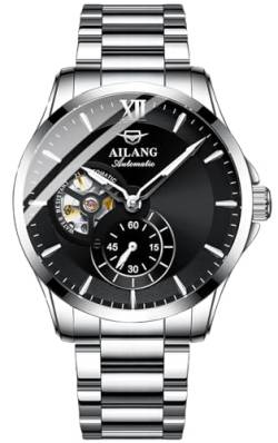 TEINTOP Herren Automatik Uhren Ailang Stahlarmband Männer Mechanisches Armbanduhr (Silber Schwarz) von TEINTOP