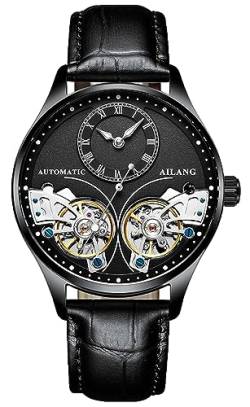 TEINTOP Herren Automatik Uhren Skelett Ailang Serie Lederband Männer Armbanduhr (Schwarz) von TEINTOP