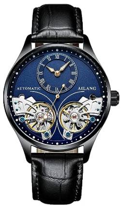 TEINTOP Herren Automatik Uhren Skelett Ailang Serie Lederband Männer Armbanduhr (Schwarz Blau) von TEINTOP