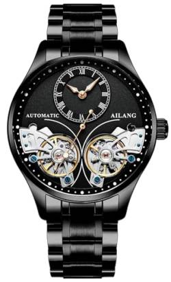 TEINTOP Herren Automatik Uhren Skelett Ailang Serie Stahlband Männer Armbanduhr (Schwarz) von TEINTOP