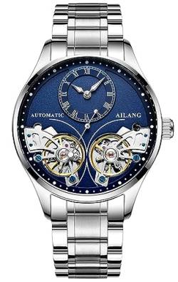 TEINTOP Herren Automatik Uhren Skelett Ailang Serie Stahlband Männer Armbanduhr (Silber Blau) von TEINTOP