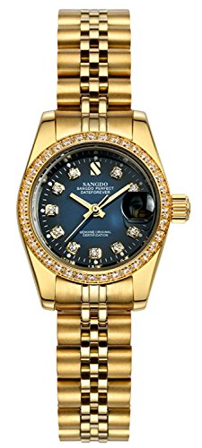 TEINTOP Sangdo Damen Automatik Uhr Mechanische Analog Selbstwind Edelstahlband(Blau Gold) von TEINTOP