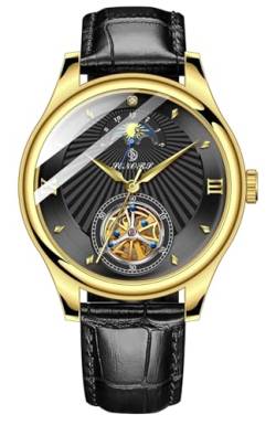 TEINTOP Senors Herren Uhren Automatikuhr Mechanische Sonne Mondphase Armbanduhren (Gold Schwarz) von TEINTOP