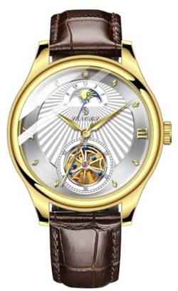TEINTOP Senors Herren Uhren Automatikuhr Mechanische Sonne Mondphase Armbanduhren (Gold Weiß) von TEINTOP