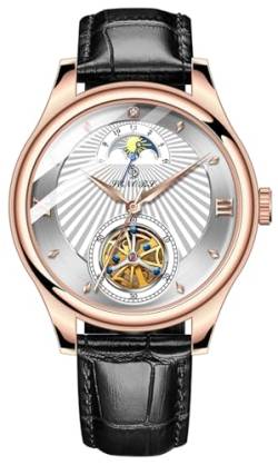 TEINTOP Senors Herren Uhren Automatikuhr Mechanische Sonne Mondphase Armbanduhren (Rosé Weiß) von TEINTOP