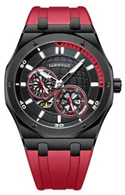 TEINTOP Uhren für Herren Automatik Planet Armbanduhren Silikon Armband Uhr (Rot Schwarz) von TEINTOP
