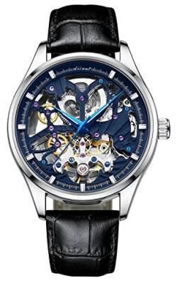 TEINTOP Uhren für Herren Automatik Skelett Armbanduhren mit Leder Uhrenarmbänder (Blau) von TEINTOP