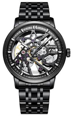TEINTOP Uhren für Herren Automatik Skelett Uhr Männer Mechanische Armbanduhren (Schwarz) von TEINTOP