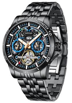 TEINTOP Uhren für Herren Automatik Skelett Uhr Männer Multifunktions Armbanduhren (Schwarz Blau) von TEINTOP