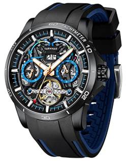 TEINTOP Uhren für Herren Automatik Skelett Uhr Silikon Multifunktions Armbanduhren (Schwarz Blau) von TEINTOP
