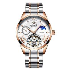 TEINTOP Uhren für Herren Automatik Tag Mond Armbanduhren mit Stahl Uhrenarmbänder (Gold Weiß) von TEINTOP