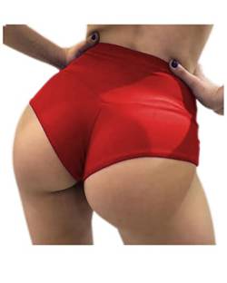 Damen Yoga Booty Shorts Hohe Taille Workout Gym Dance Hot Pants, Rot/Ausflug, einfarbig (Getaway Solids), Groß von TEKISTO